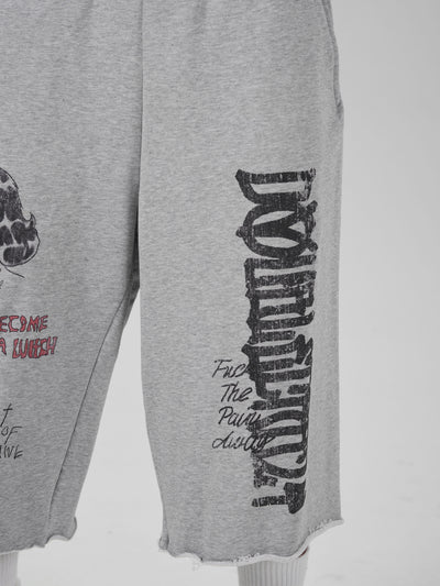 Faded Gothic Text Raw Shorts-736