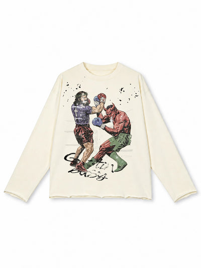 Vintage painted jesus long sleeve front view DoubleCrazy