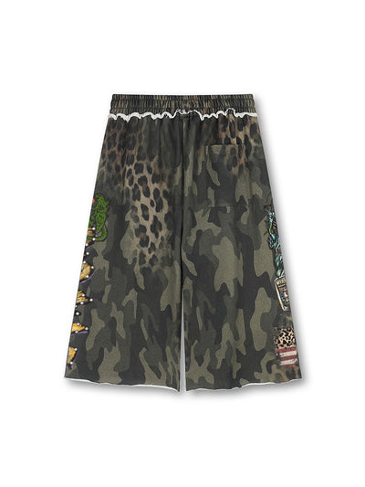 Bling Leopard Camo Raw Shorts-727