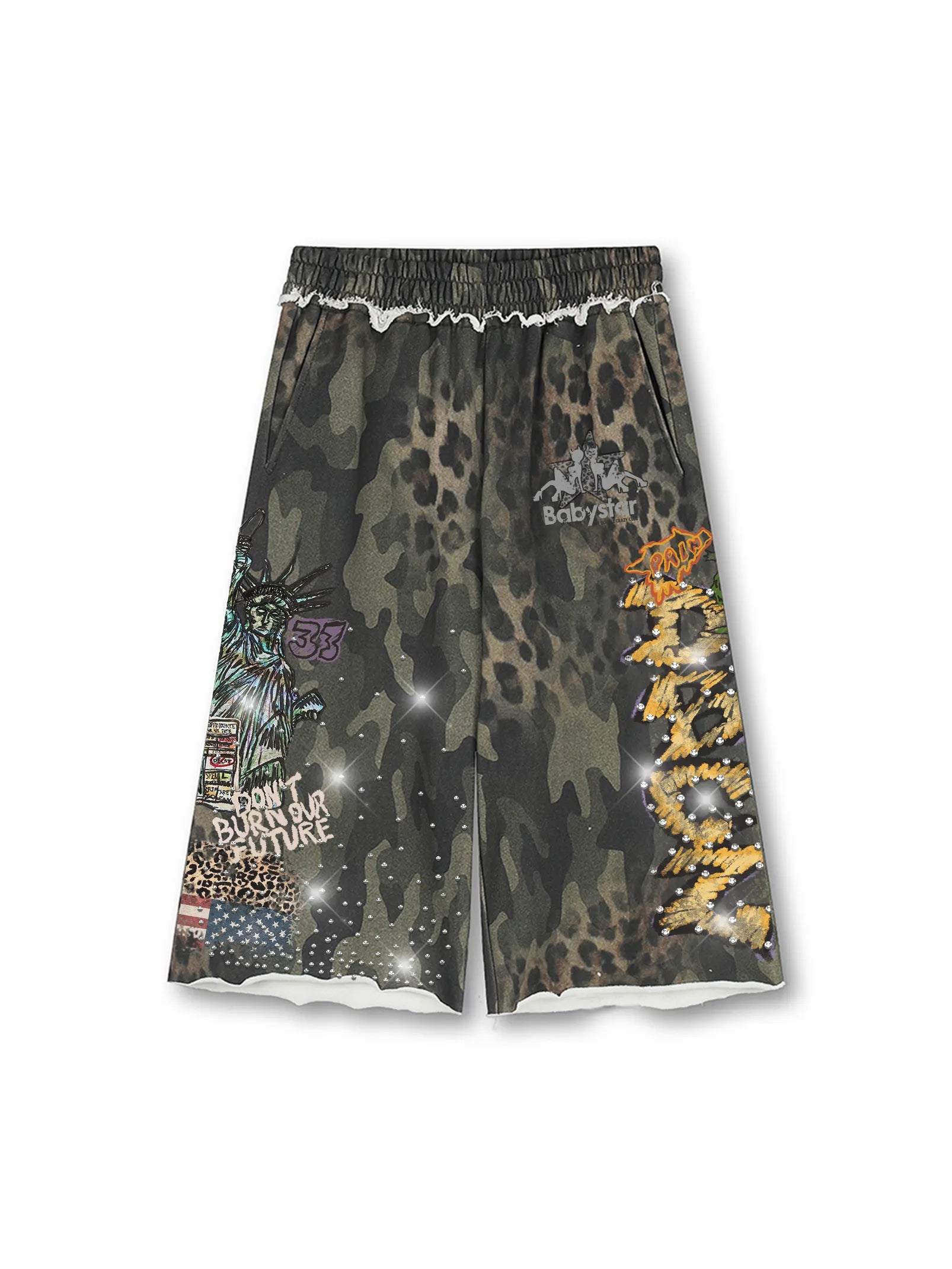 Bling Leopard Camo Raw Shorts-727
