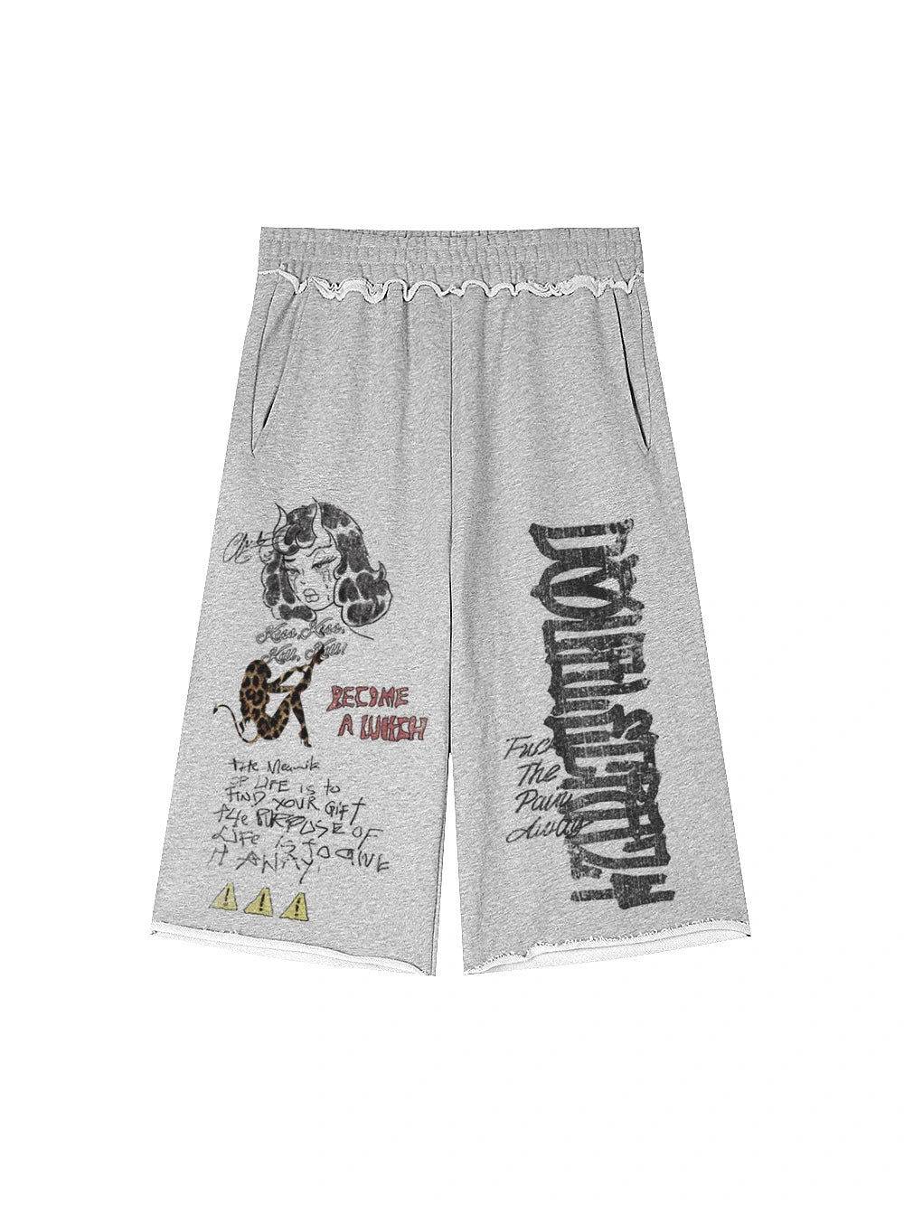Faded Gothic Text Raw Shorts-736