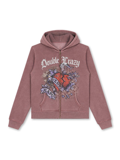 Snow Wash Foil Text Zip-Up-744