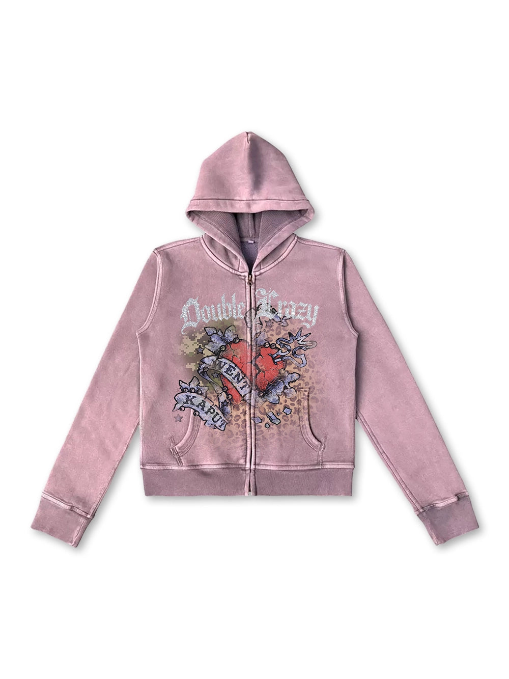 Snow Wash Foil Text Zip-Up-744