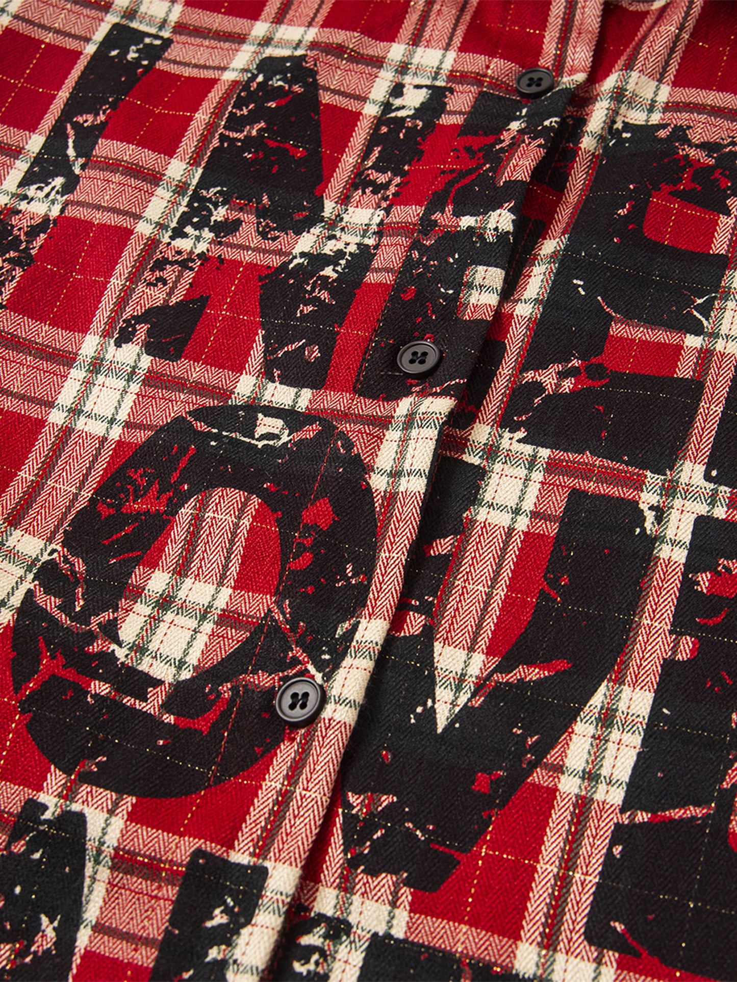 Plaid Graffiti Print Shirt Unisex Streetwear Long Sleeve Grunge Flannel Top-S1012