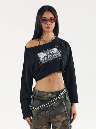 Camiseta de manga larga Iced Out License Plate Crop-765