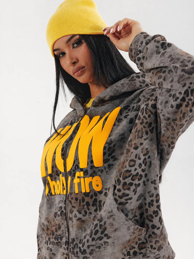 Sudadera con capucha y contraste de leopardo WOW-770