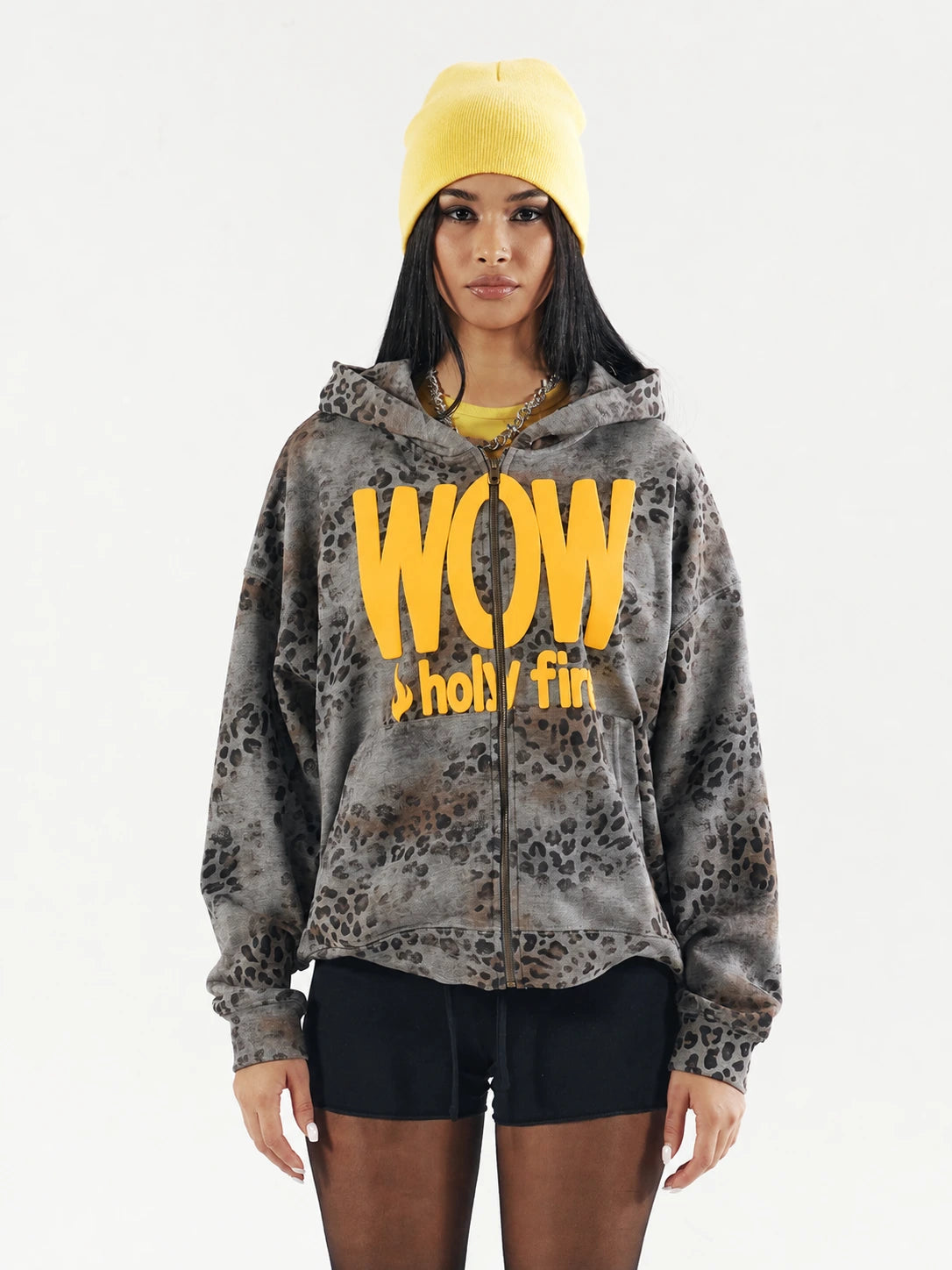Sudadera con capucha y contraste de leopardo WOW-770