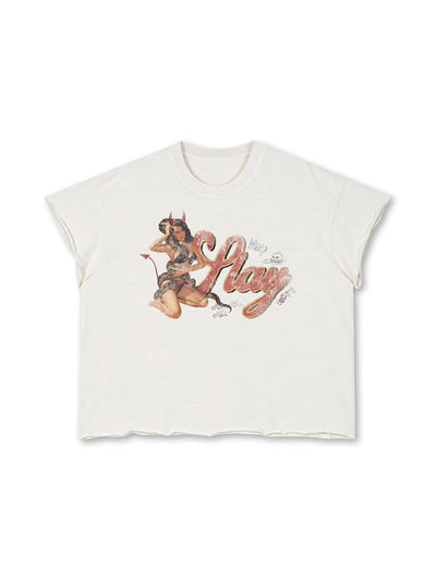 T-shirt boxy Distressed Devil Girl-774