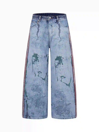 Iced-Side Painted Shredded Jeans-S1196