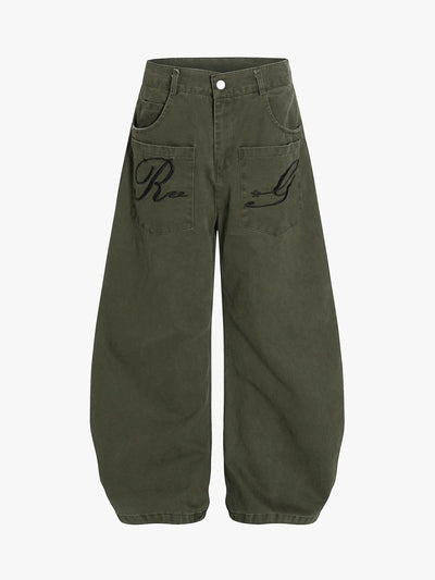 Pantalones Anchos Retro Bordados-S1120