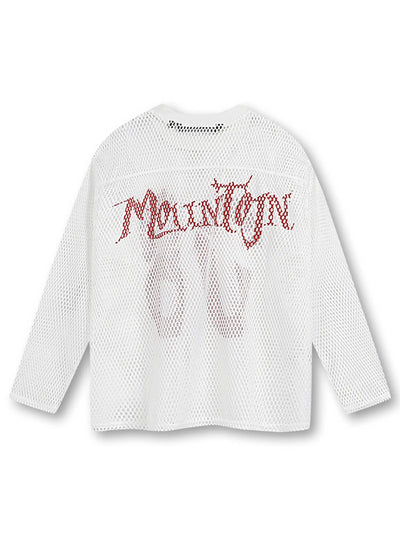 Hauts à manches longues en maille blanche et noire avec chiffres graphiques audacieux - Look sportif et avant-gardiste