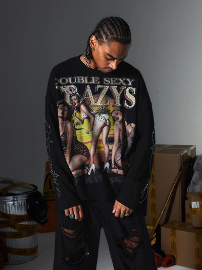 Rhinestone Pin Up Waffle L/S-671