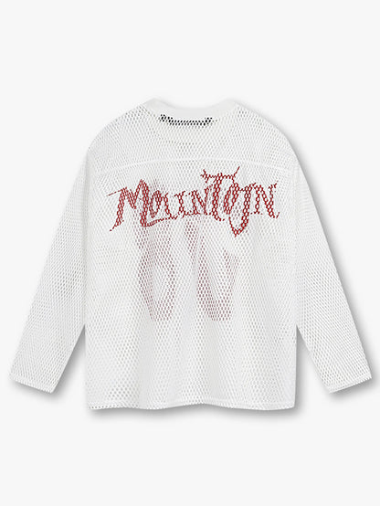 Bold Graphic Mesh Long-Sleeve Top -s906