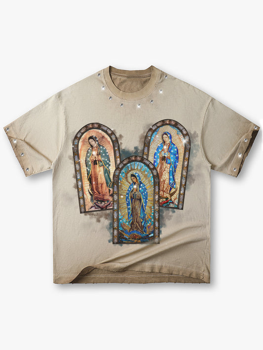 New Style Printed T Shirt Vintage Religious Distressed Streetwear Tee-170