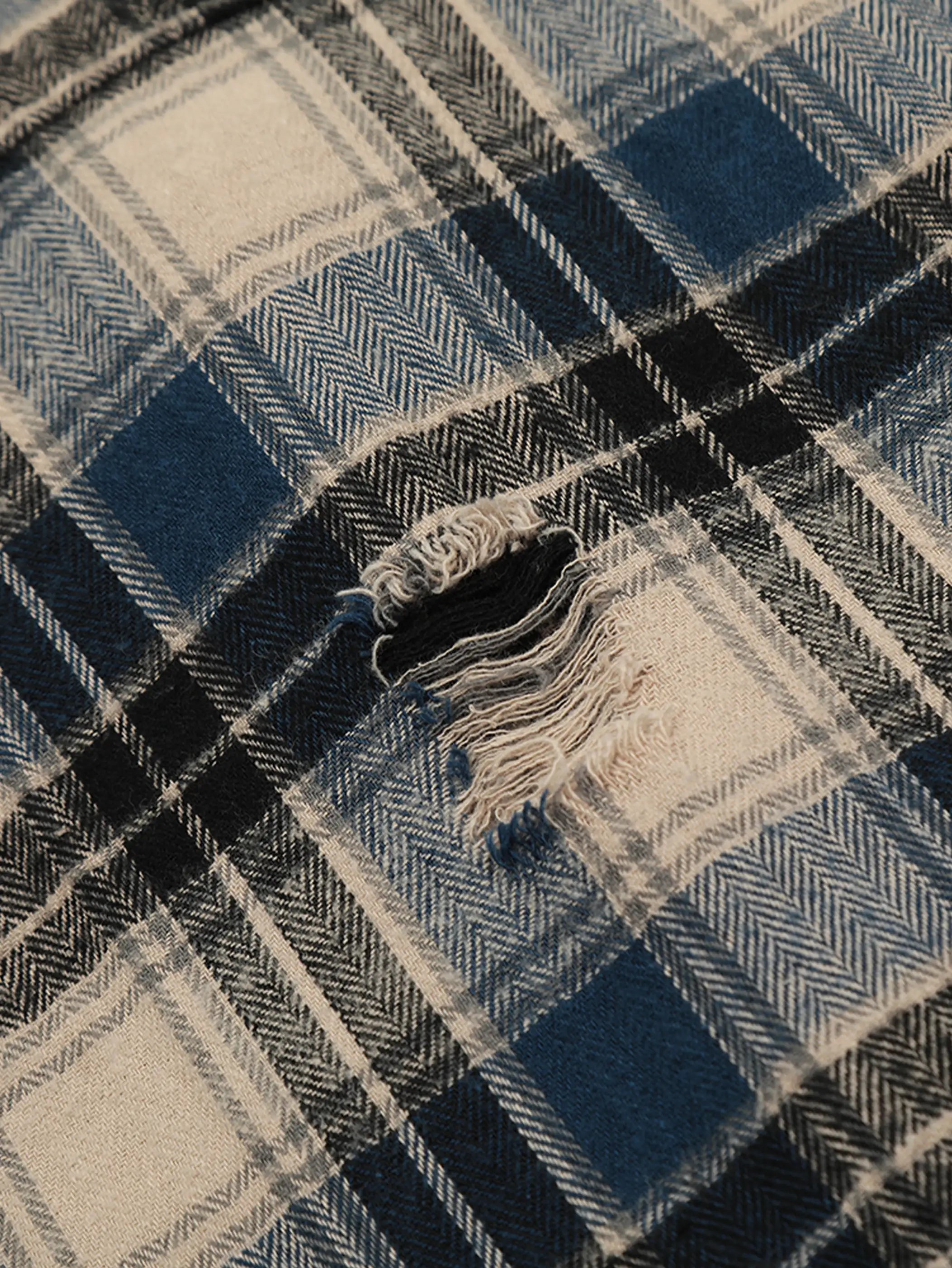 Vintage Plaid Frayed Hem Shirt-S1116