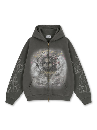 Washed Angel Cross Zip Hoodie-810