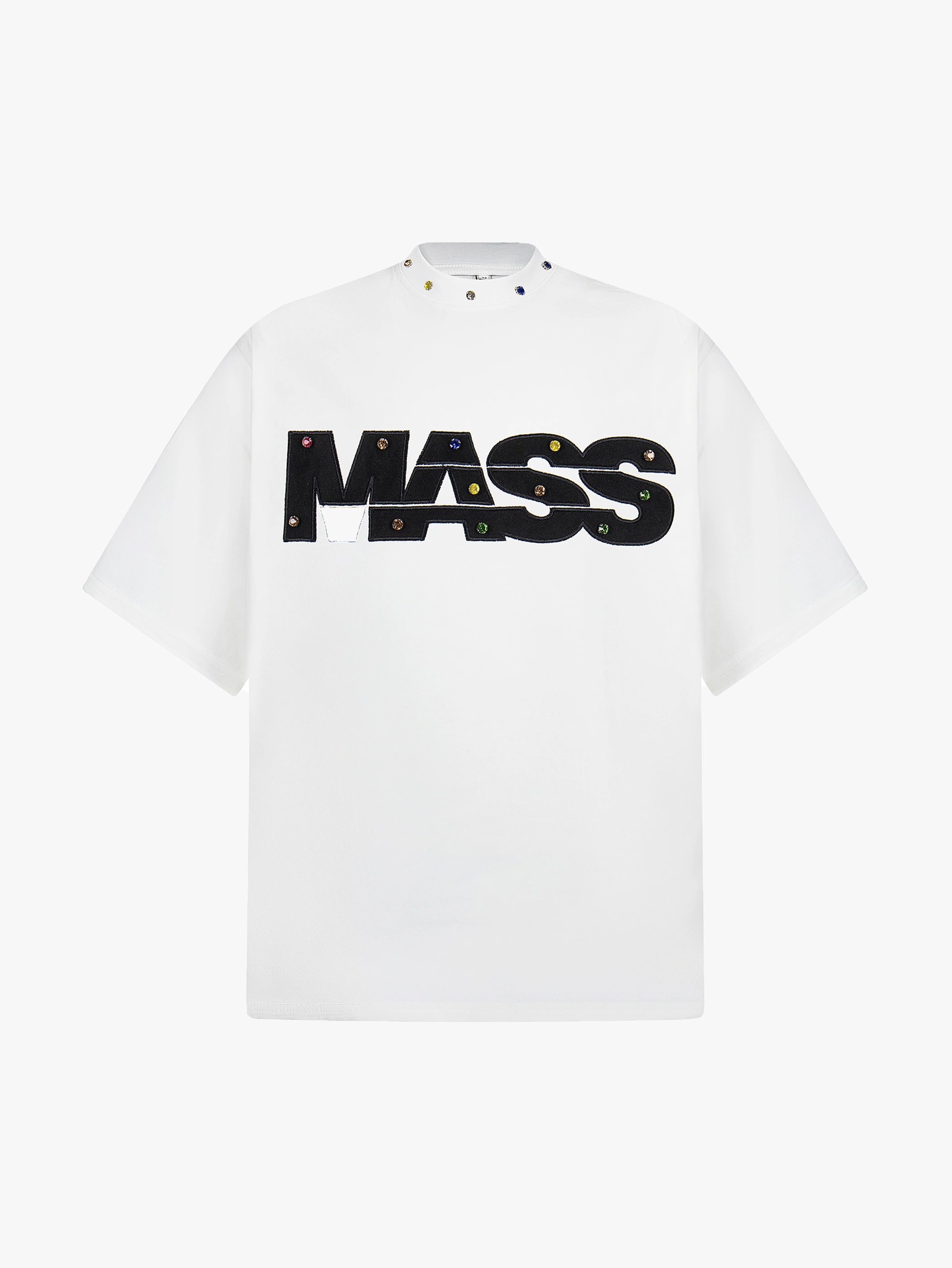 Jewel-Accented MASS Print Oversized T-shirt-S1004