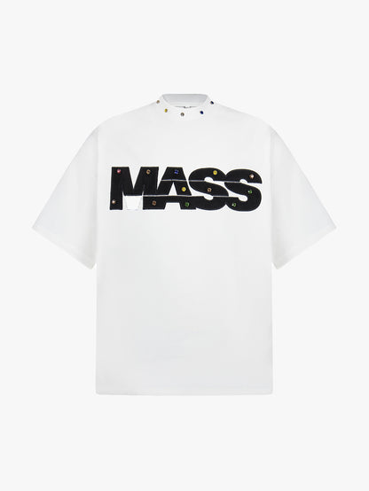 Jewel-Accented MASS Print Oversized T-shirt-S1004