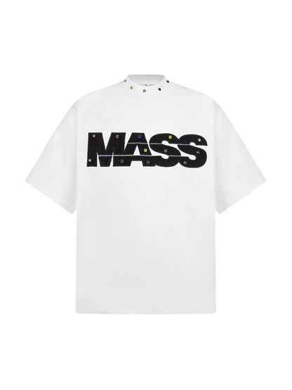 Jewel-Accented MASS Print Oversized T-shirt-S1004