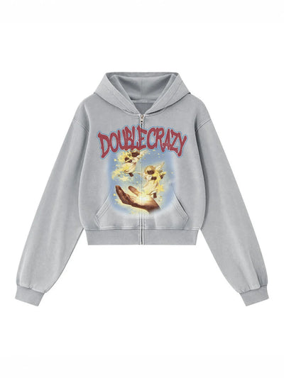 Y2K Grunge Cracked Angel Crop Hoodie-826
