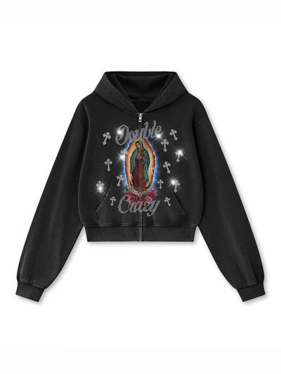 Bling Chicano Guadalupe Crop Zip-829