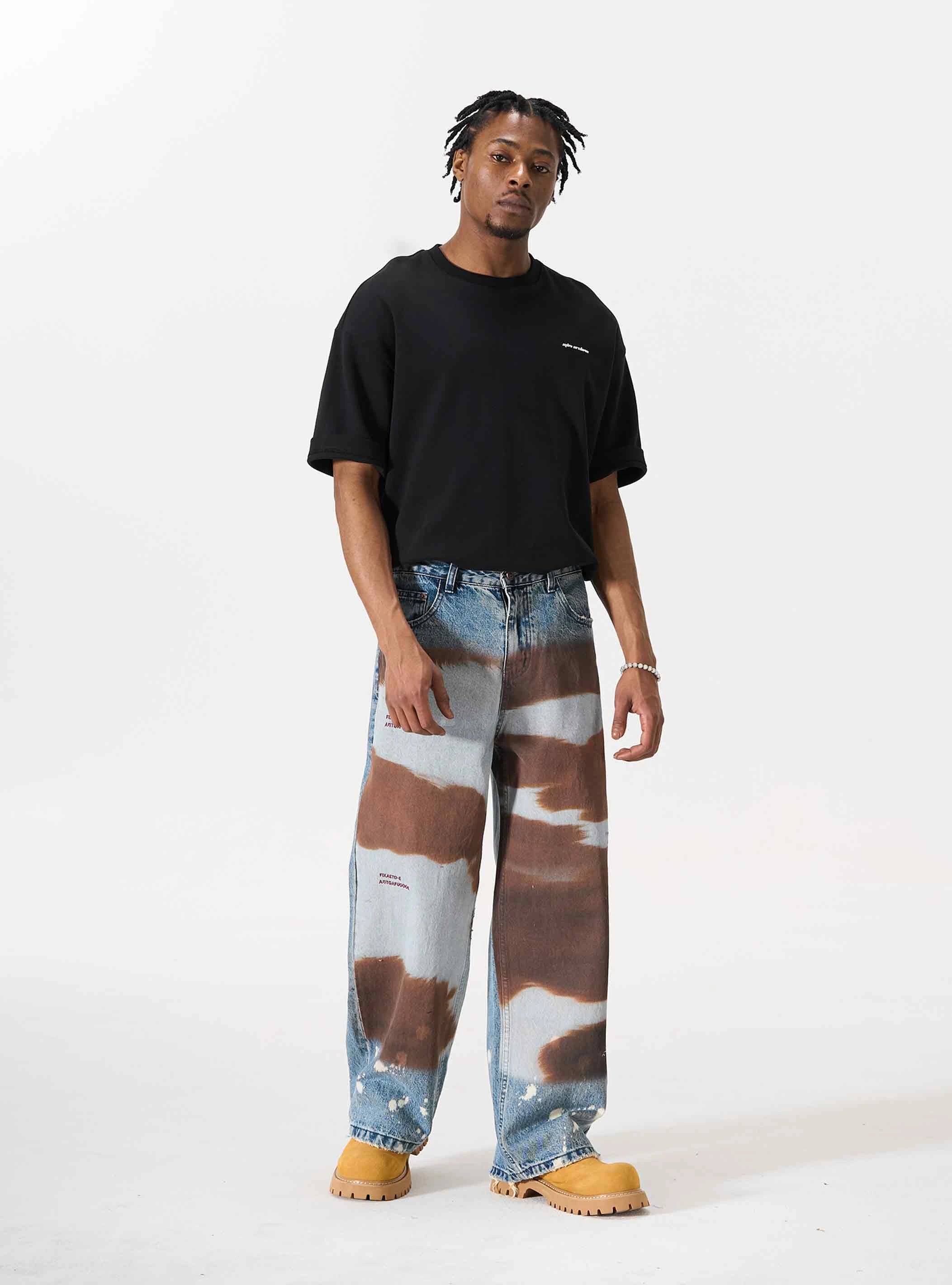 Cow-Print Western Denim Jeans-S1195