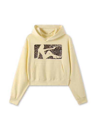 Wild Leopard Pin-Up Crop Hoodie-835