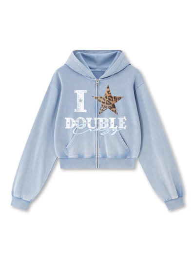 Iced Leopard Star Zip Hoodie Set-837