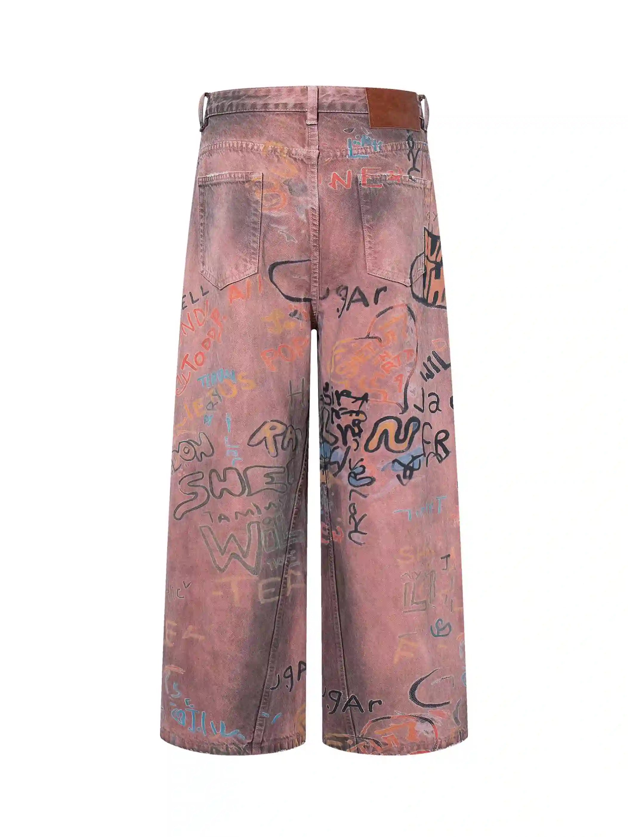 Jeans en coton graffitis peints à la main-S1218