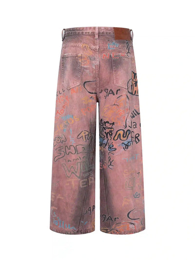 Jeans en coton graffitis peints à la main-S1218