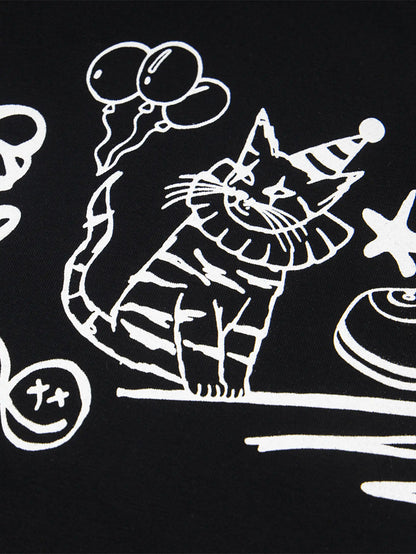 Cartoon Cat and Clown Graphic Summer T-shirt-S999