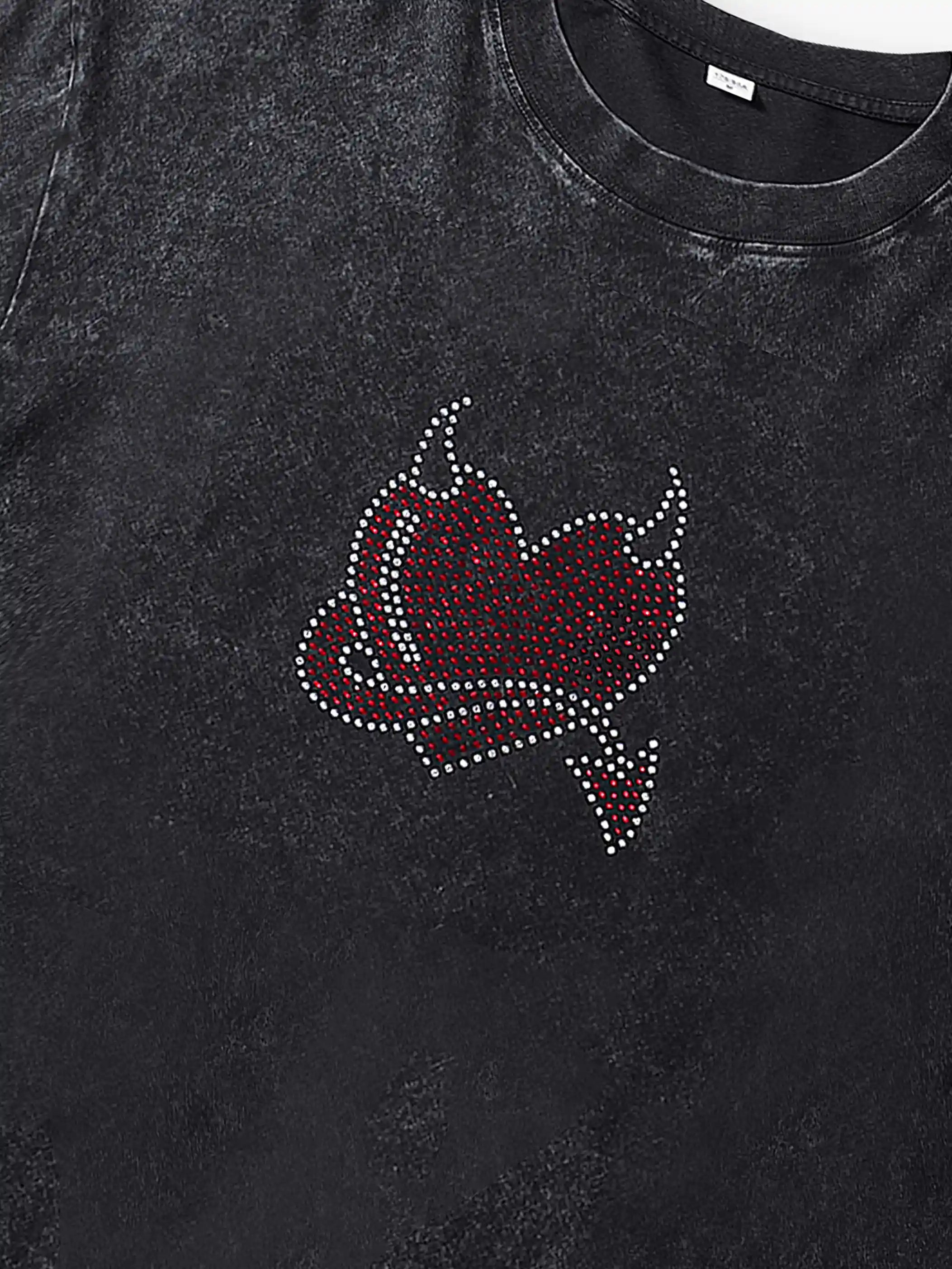 Trendy Studded Heart Devil Graphic T-Shirt-S140