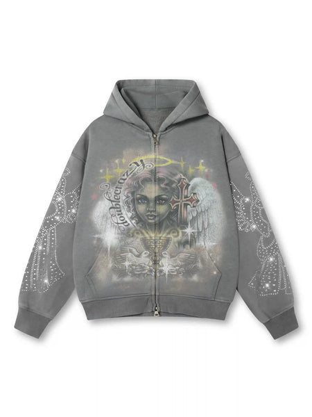 Angelic Cross Zip Hoodie-350丨DoubleCrazy