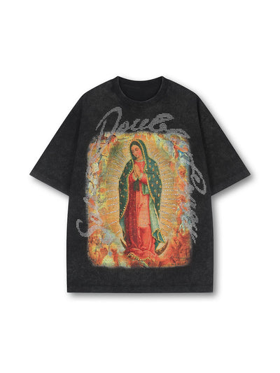 Camiseta vintage de la Virgen con incrustaciones -356T