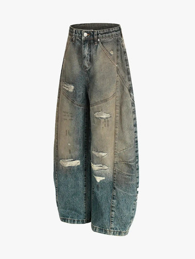Vintage Distressed Washed Denim Pants-S1073