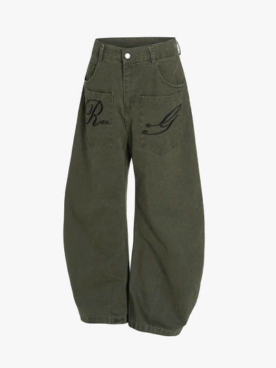 Pantalones Anchos Retro Bordados-S1120