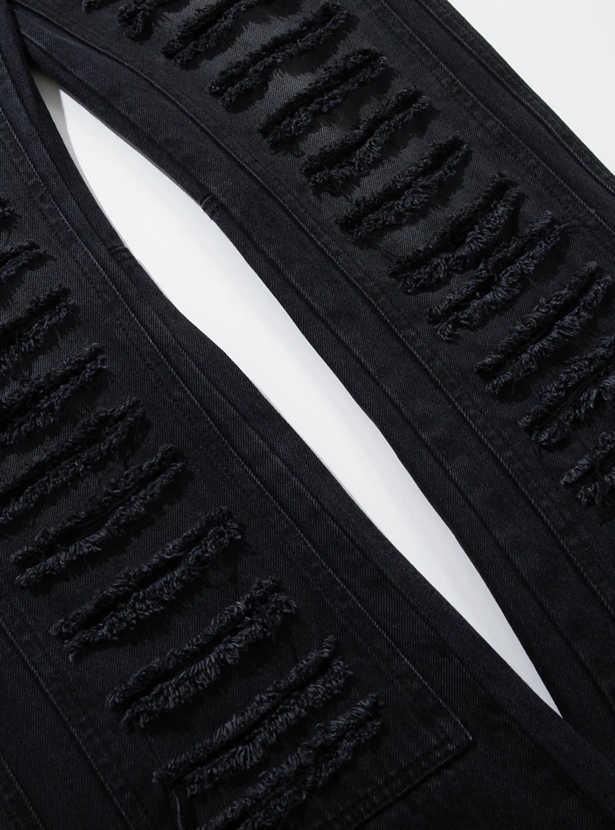 Heavy Distressed Multi-Rip Flare Jeans-S1206