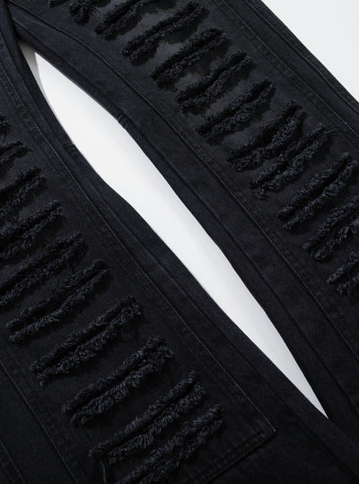 Heavy Distressed Multi-Rip Flare Jeans-S1206