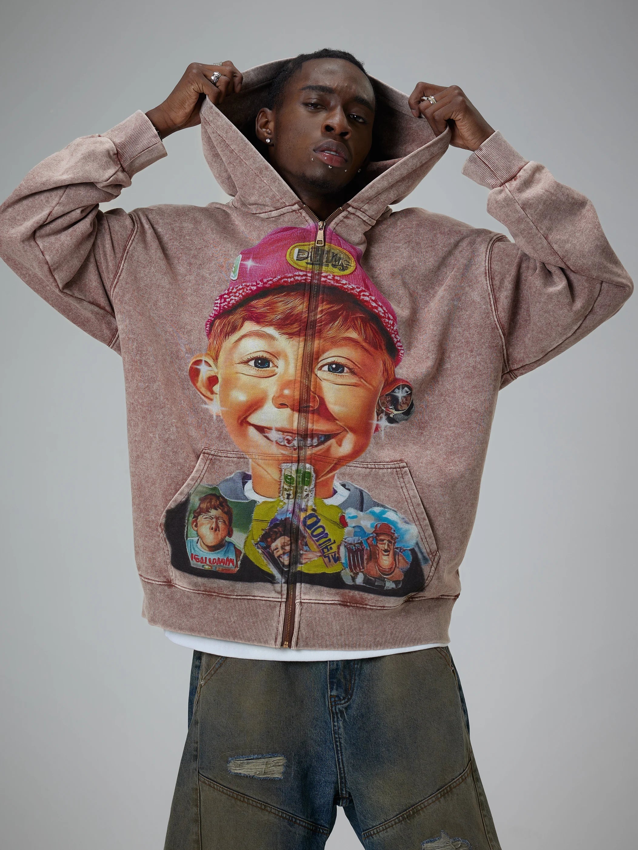 Retro Cartoon Boy Hoodie - 066