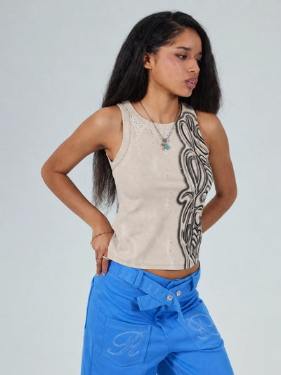 Débardeur tribal délavé avec strass-695