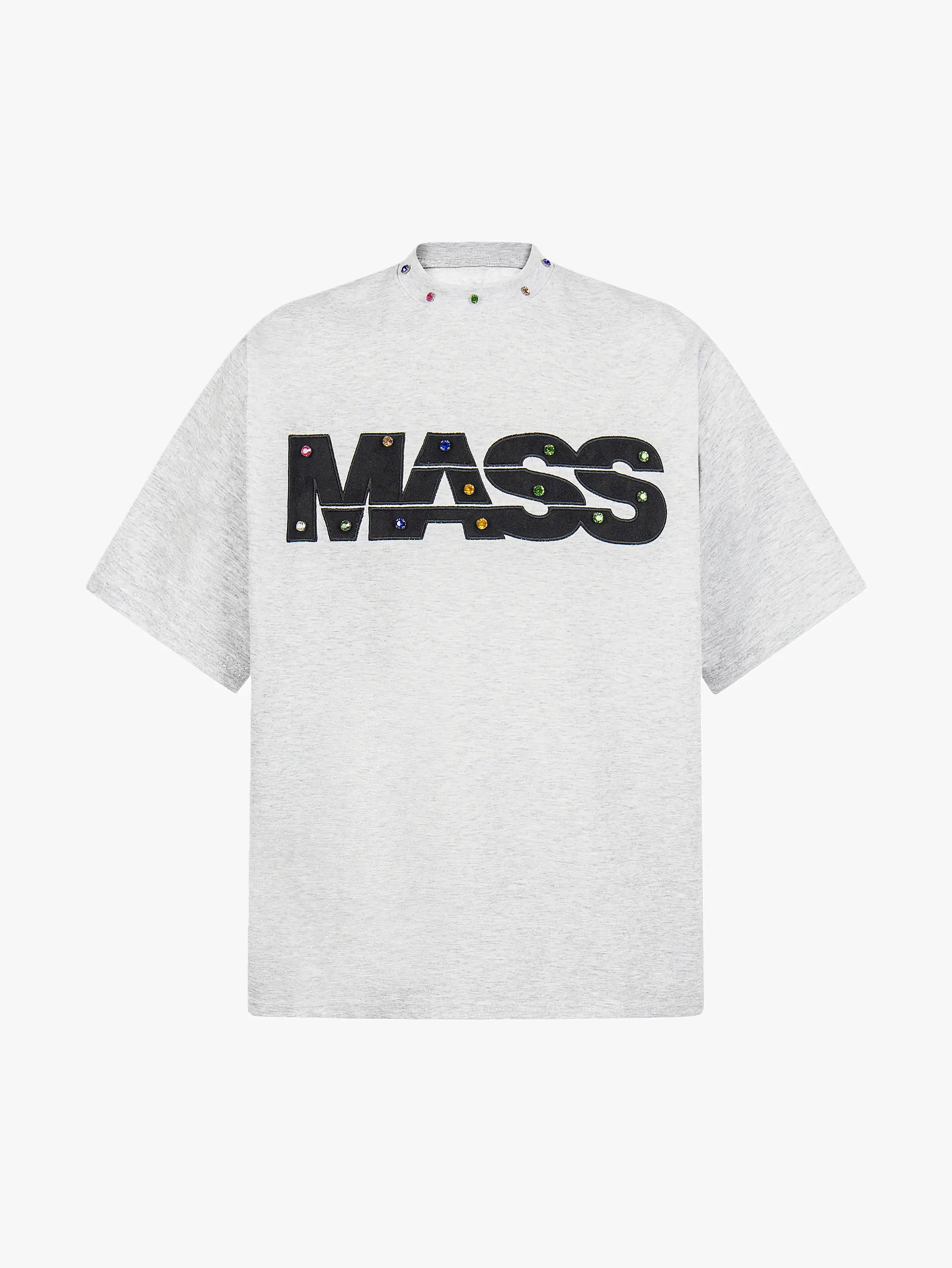 Jewel-Accented MASS Print Oversized T-shirt-S1004