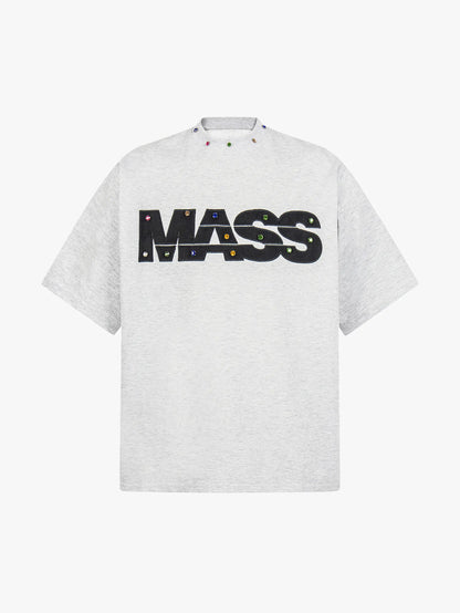Jewel-Accented MASS Print Oversized T-shirt-S1004