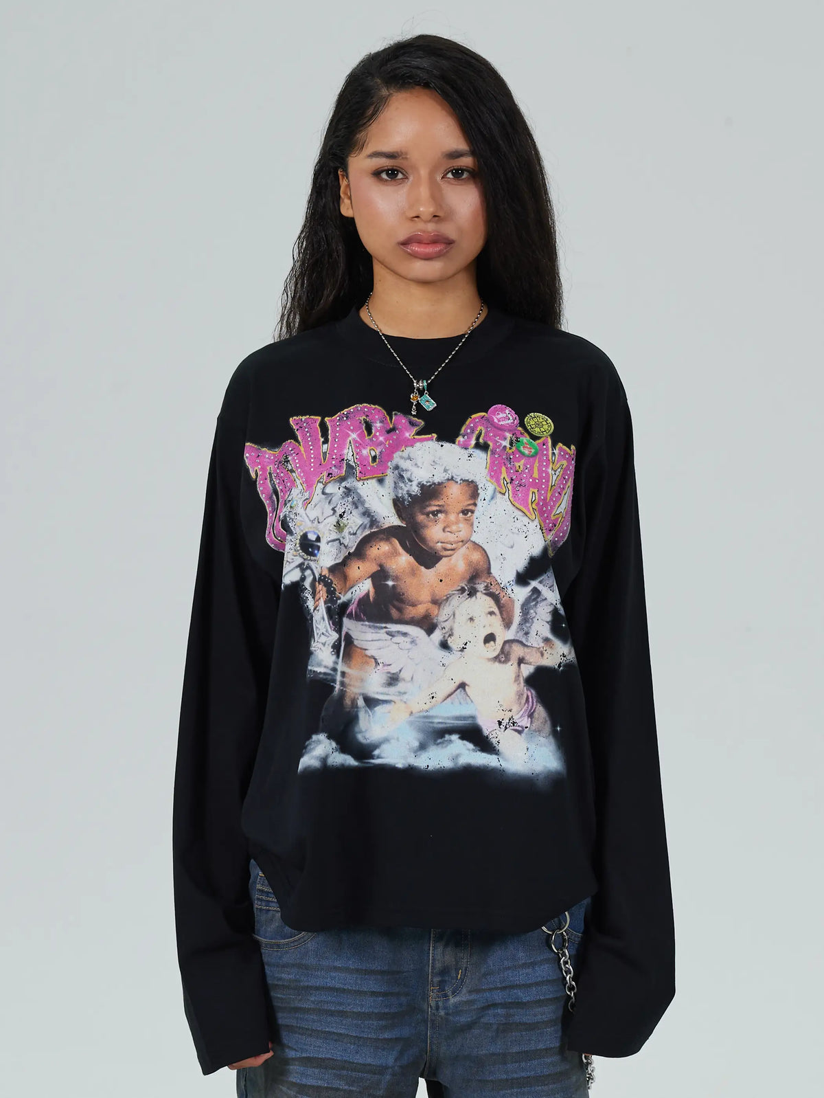 Rhinestone Afro Cherub Boxy L/S-729