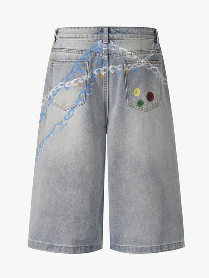 Hand-painted Chain Capri Shorts-S1091