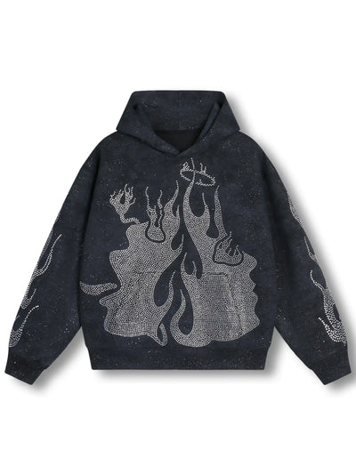 DOUBLECRAZY Flame Man Diamond Gradient Vintage Hoodie-043