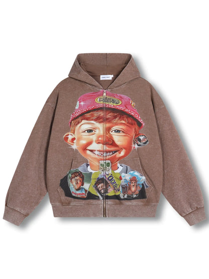 Retro Cartoon Boy Hoodie - 066