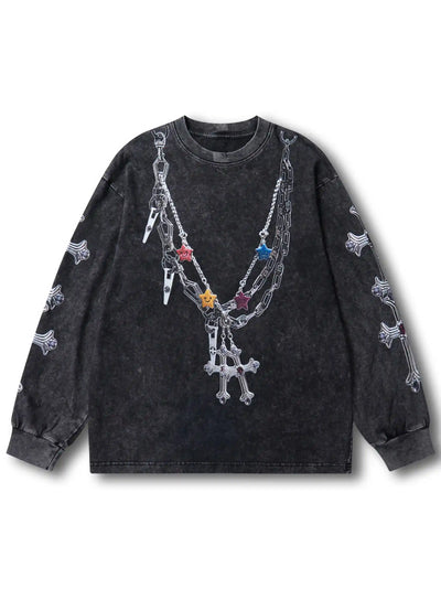 Colorful Chain Cross Graphic Long Sleeve-107