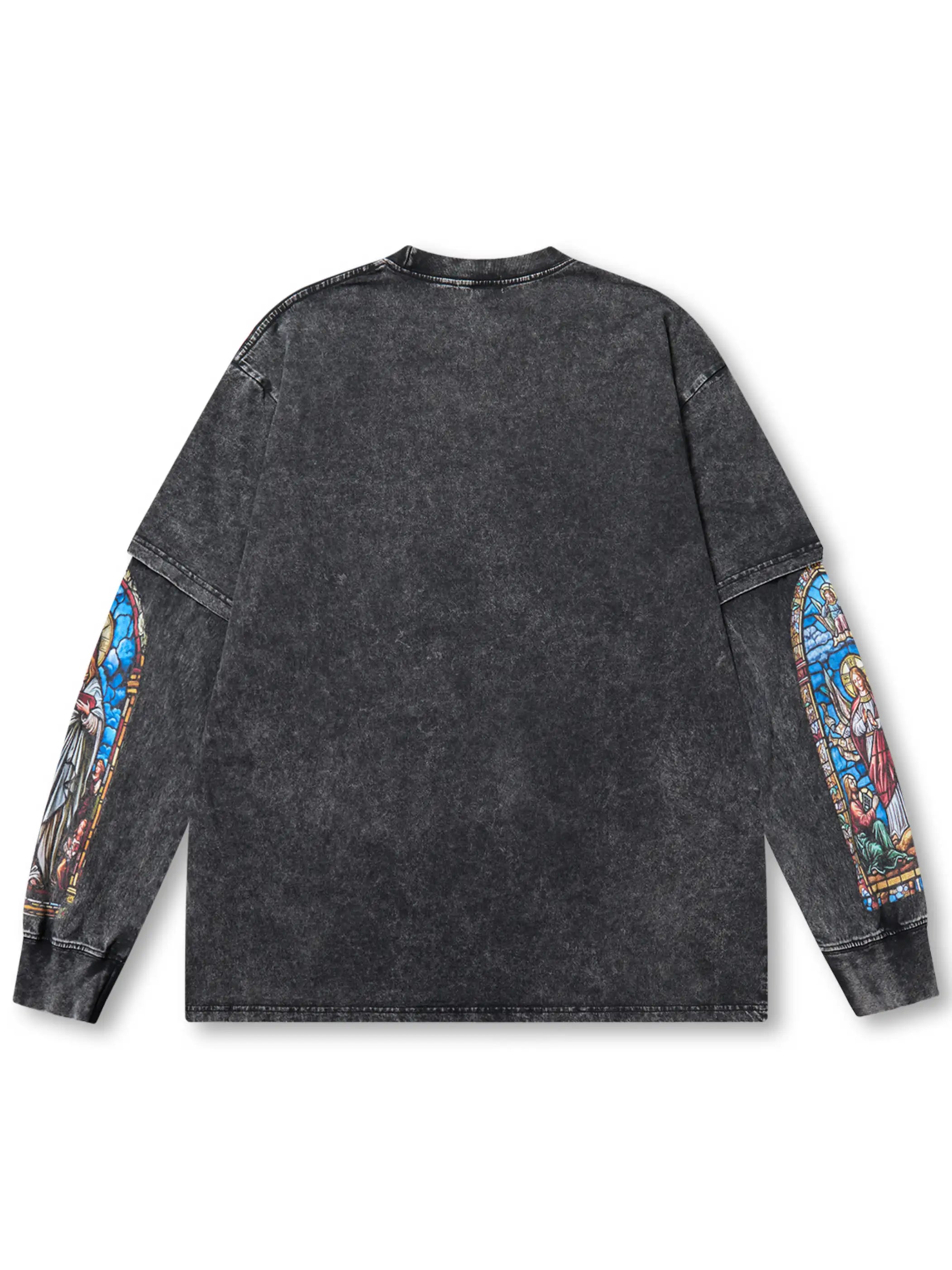 T-shirt à manches longues avec imprimé vitrail vintage Double Crazy