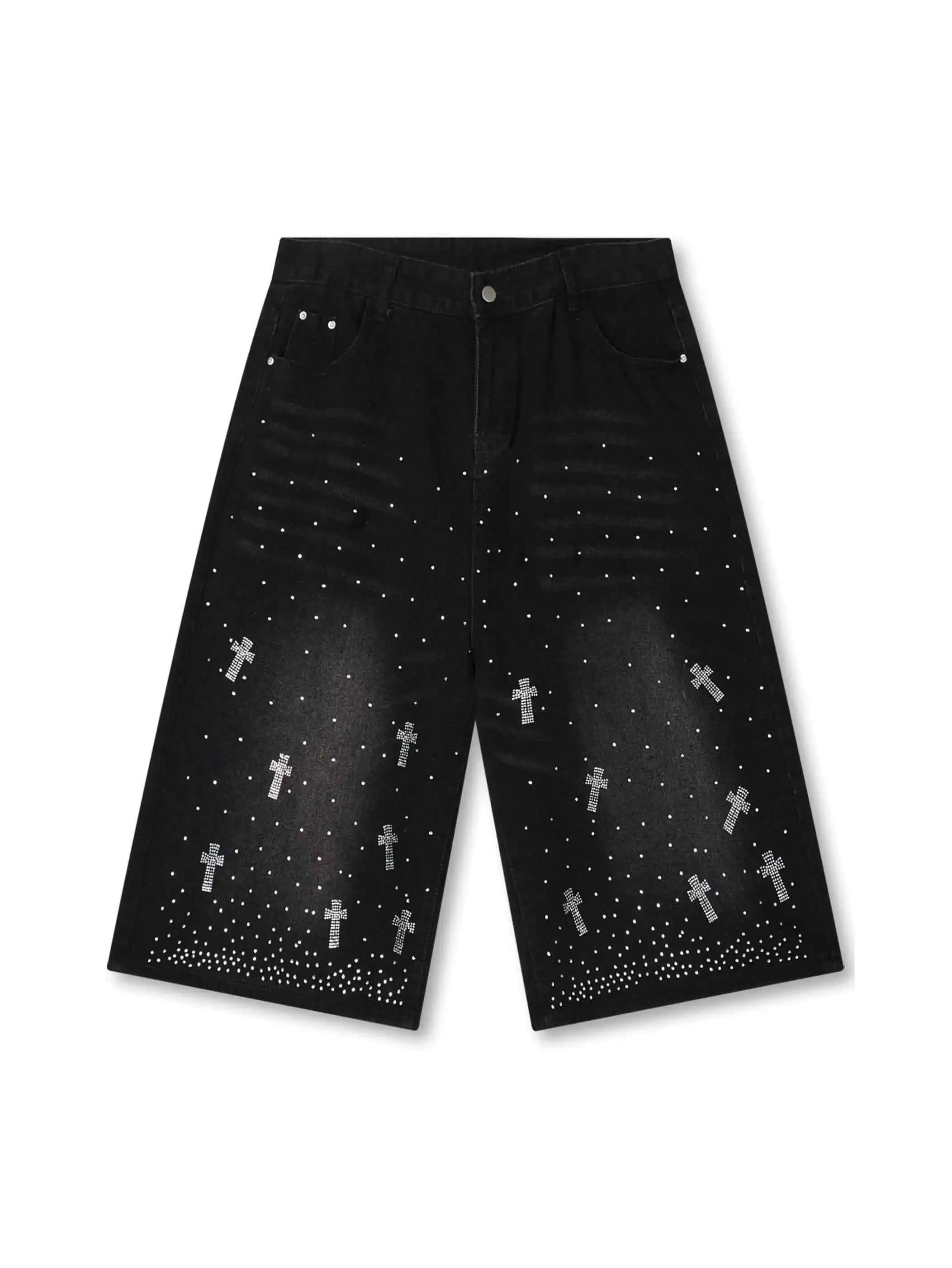 Pantalon en jean croix strass-358