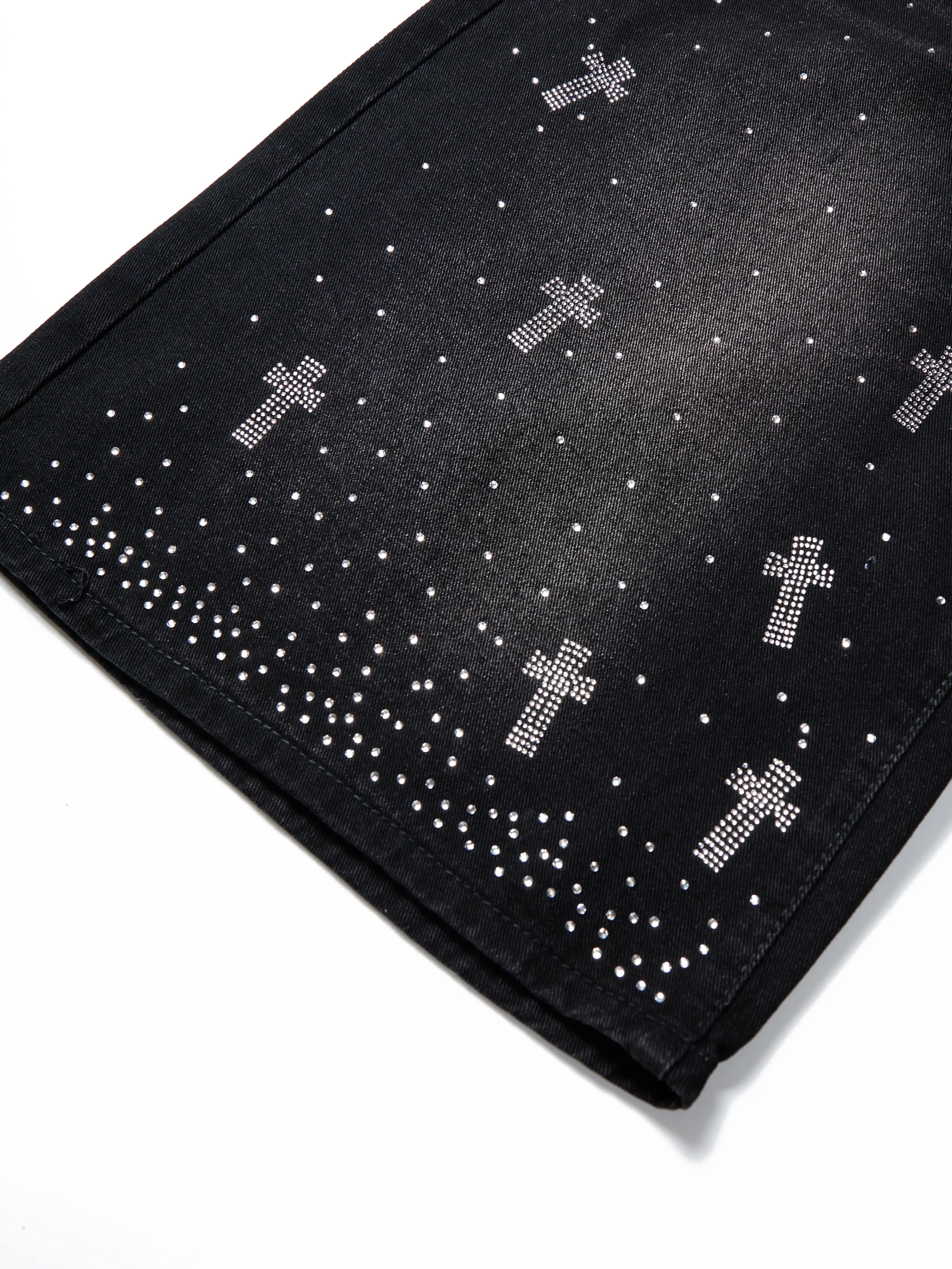 Pantalon en jean croix strass-358